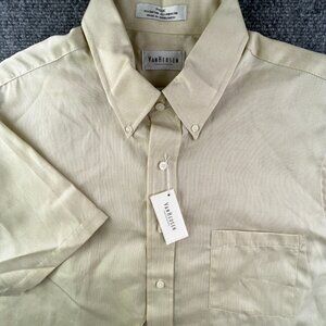 Van Huesen Half Sleeve 16.5 Men’s Button Up Shirt Cotton Blend NWT Beige Yellow